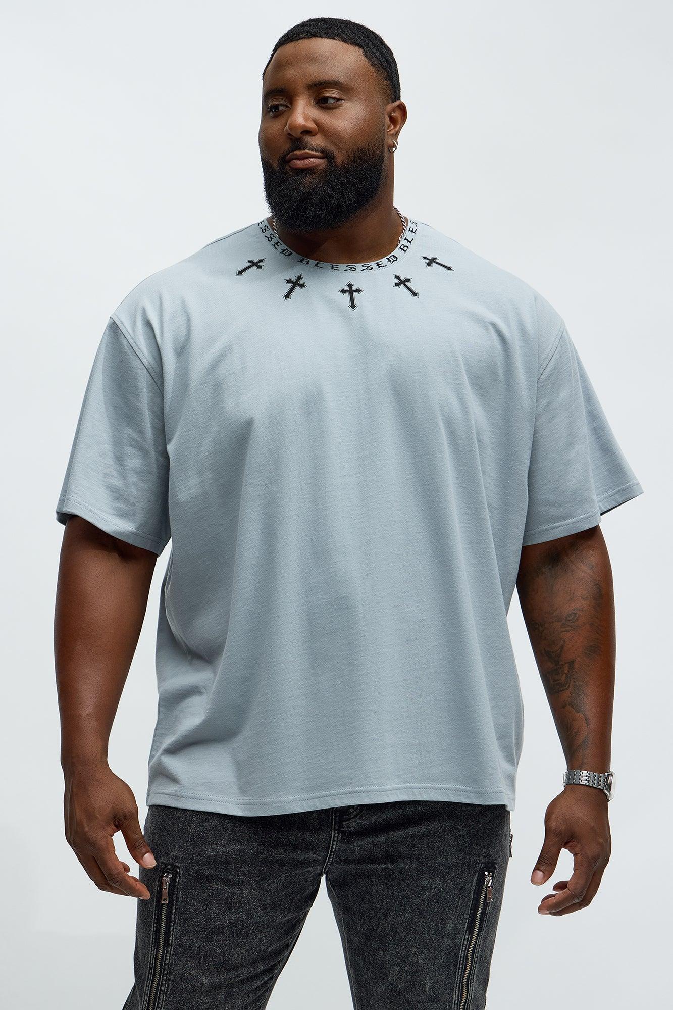 Short Sleeve Blessed Graphic Collar Tee - Grey Product Image