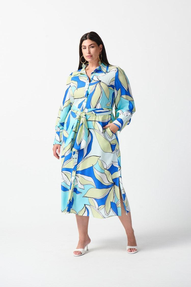 Satin Floral Print Shirt Dress Product Image