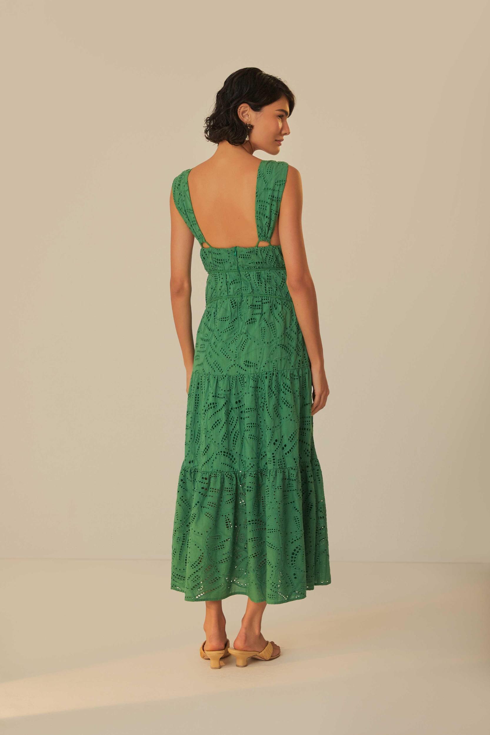 Green Monstera Corset Eyelet Maxi Dress Product Image