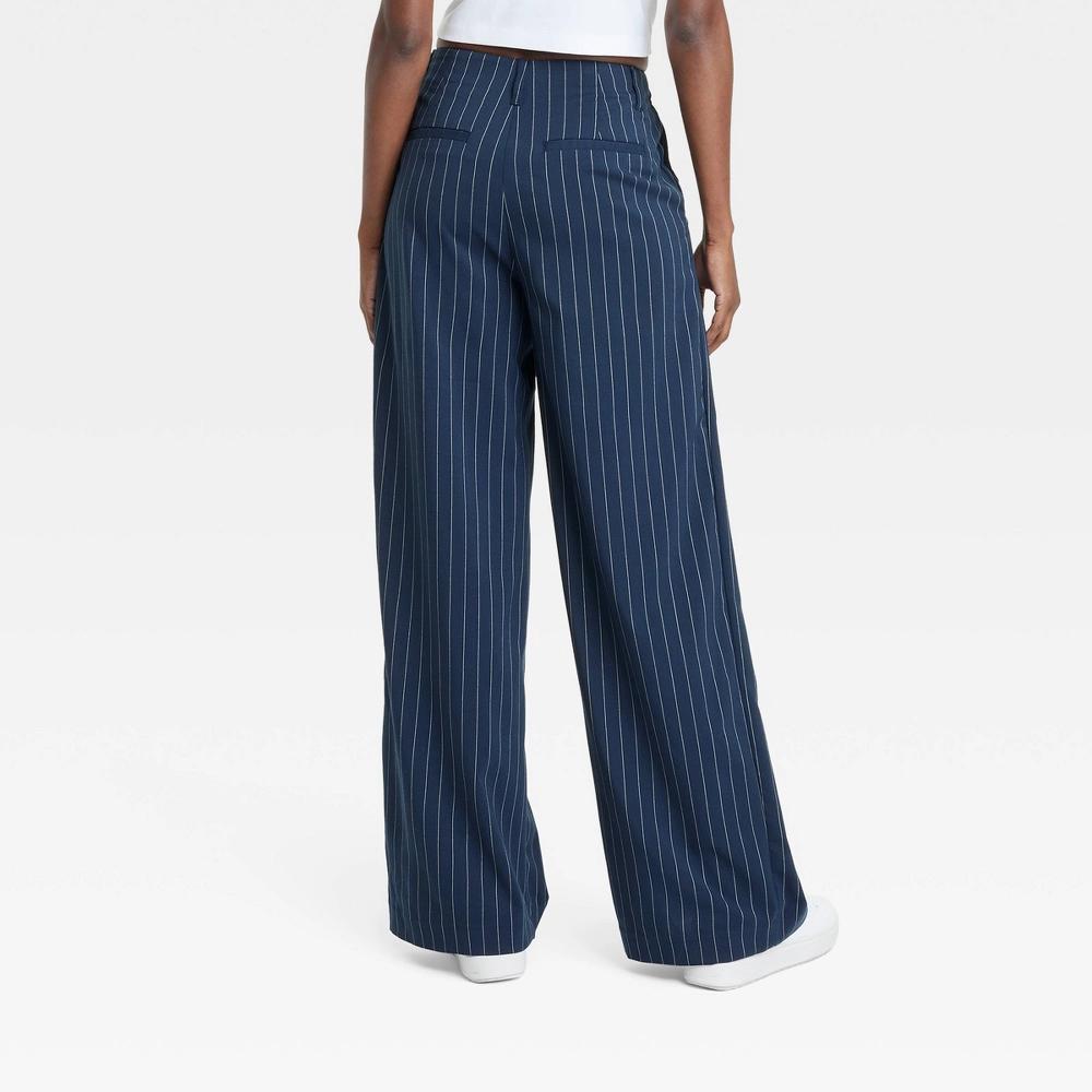 Womens High-Rise Wide Leg Pleated Front Trousers - A New Day Navy Pinstripe 4 Product Image