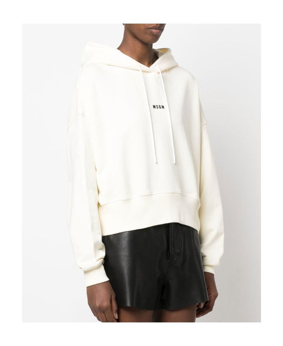 MSGM Cropped Logo-print Hoodie In White Product Image