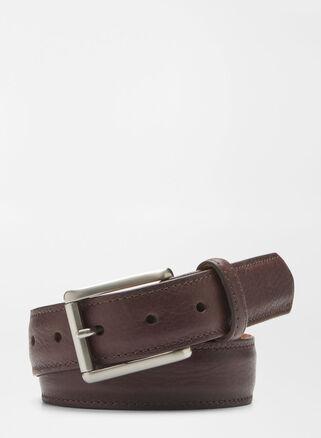 Peter Millar Mens Excursionist Milled Leather Belt | Color: Chocolate | Size: 35 Product Image