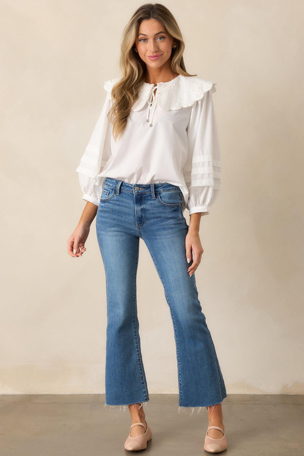 Walk With Me Ivory Floral Embroidered Blouse Product Image