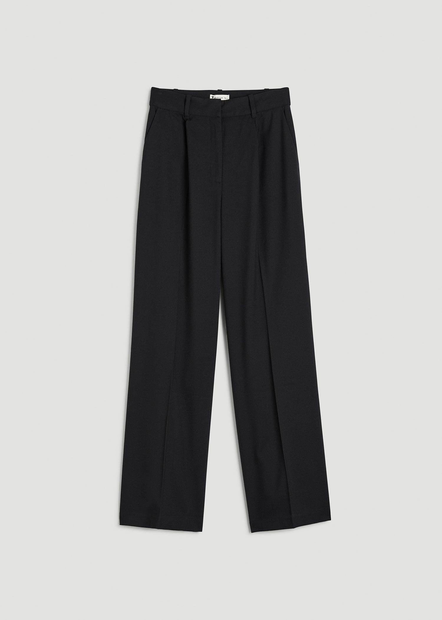 High-Rise Wide-Leg Pleated Dress Pants for Tall Women in Black Female Product Image