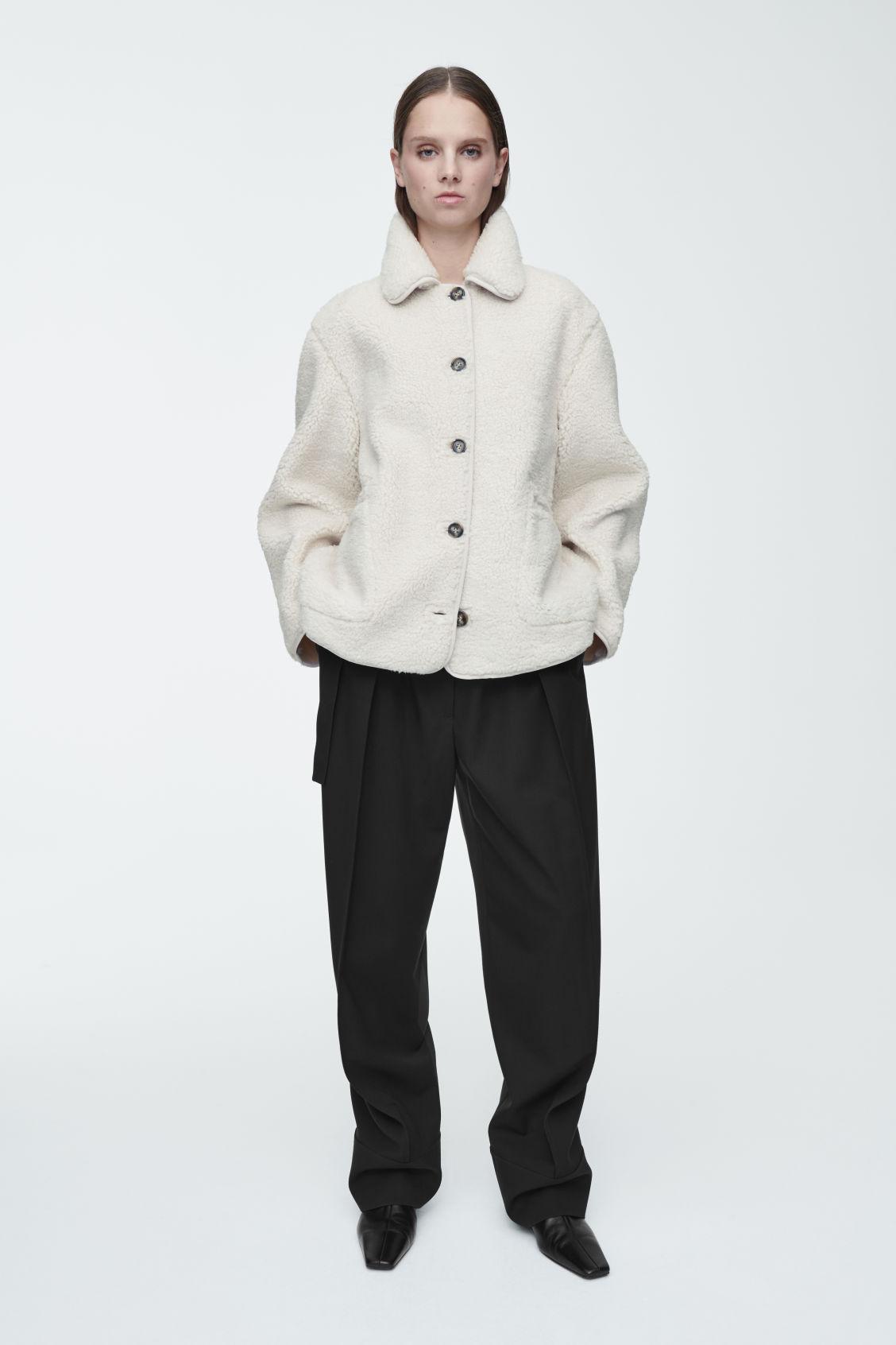 COLLARED FAUX SHEARLING JACKET Product Image