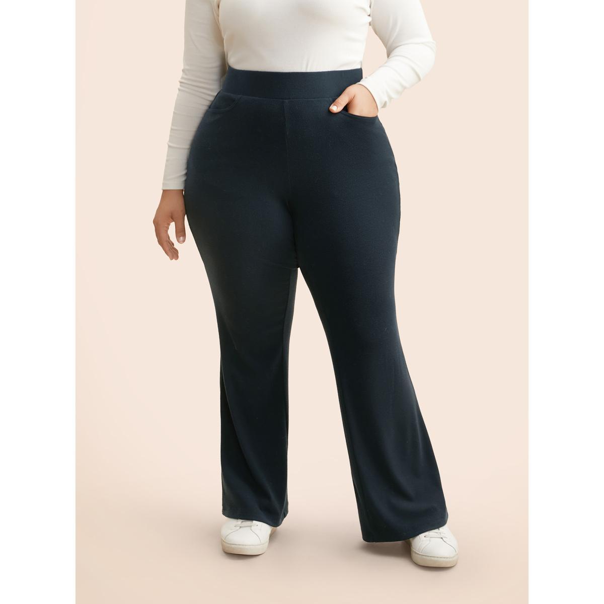 Plus Size Supersoft Essentials Elastic Waist Flared Leggings Women Indigo Casual Medium stretch Bootcut Mid Rise Everyday Leggings BloomChic 12/L Product Image