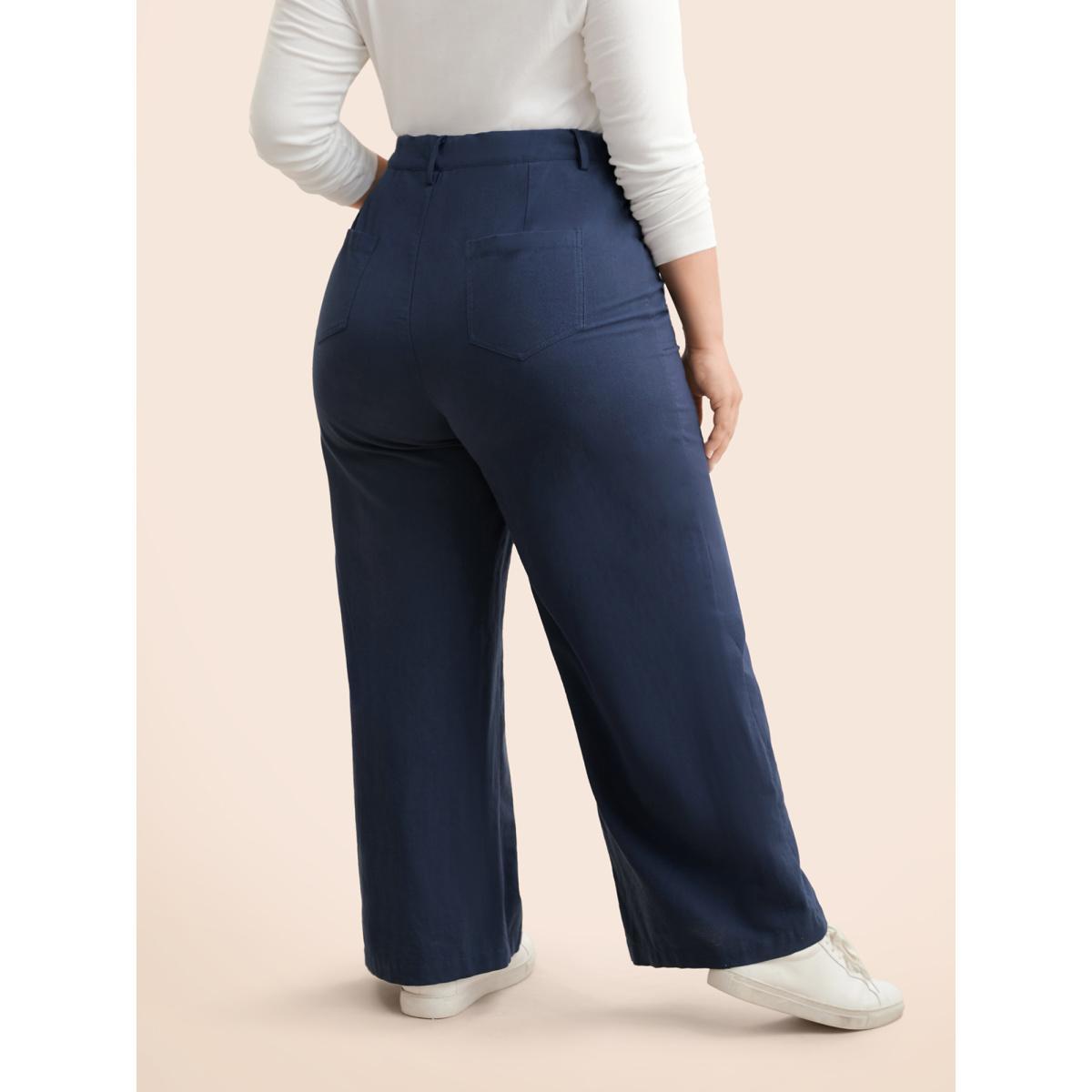 Plus Size Mid Rise Drawstring Wide Leg Pants Women Indigo Casual Wide Leg Mid Rise Everyday Pants BloomChic 28/5X Product Image