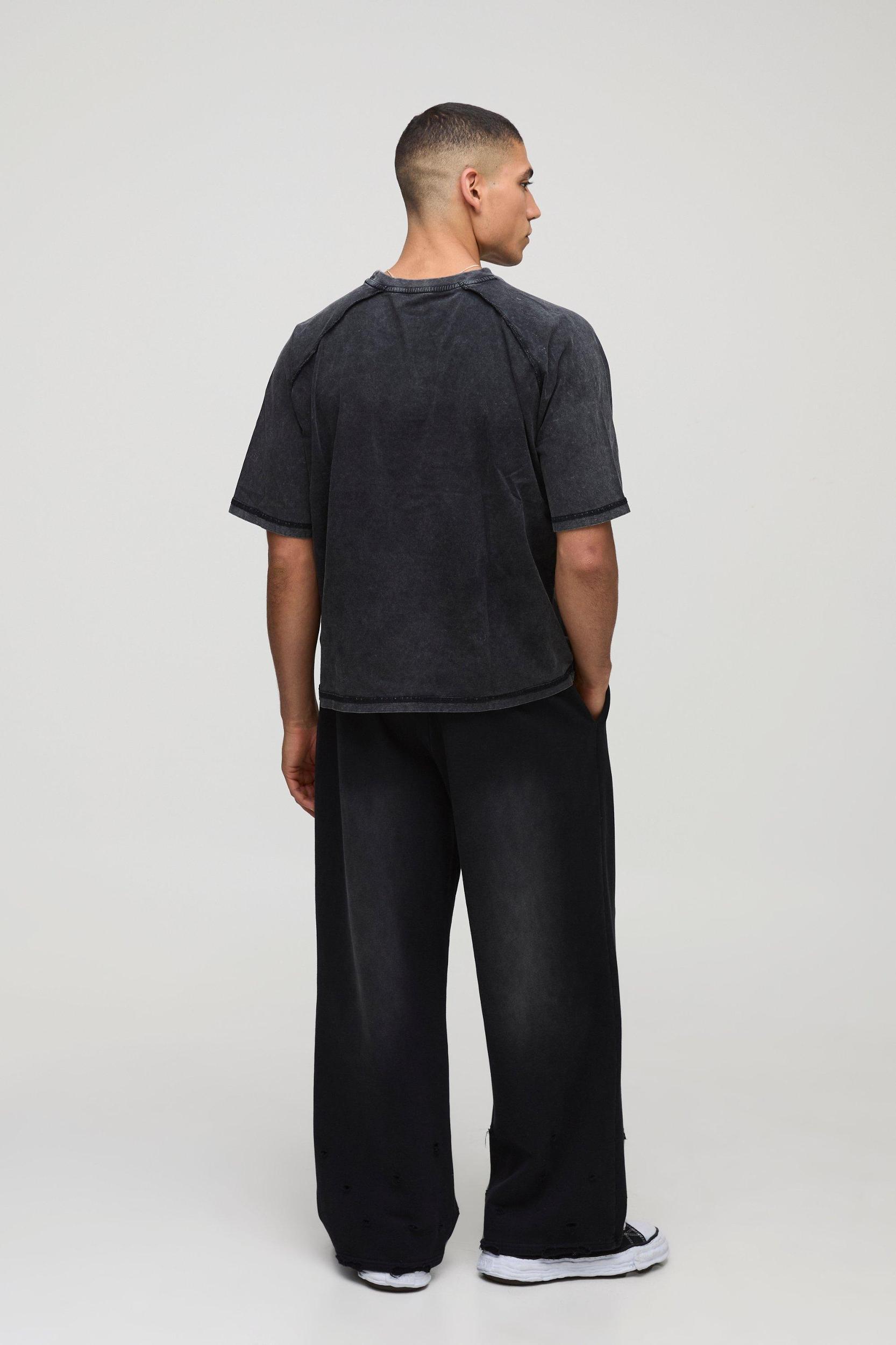 Oversized Boxy Varsity Raw Edge Raglan T-Shirt | boohooMAN USA Product Image