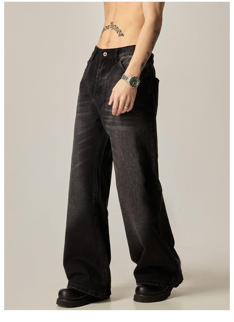 RT No. 11173 WASHED BLACK WIDE STRAIGHT DENIM JEANS Product Image