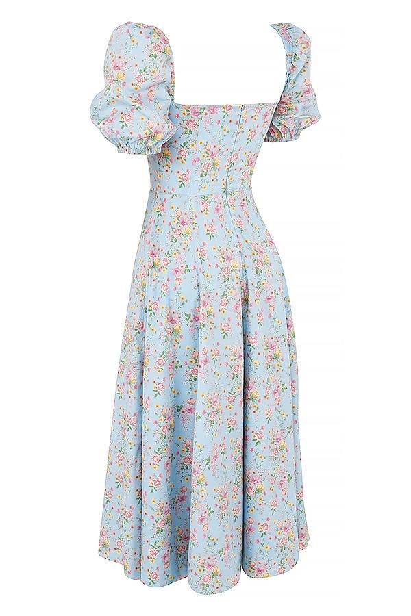 Tallulah Blue Vintage Floral Puff Sleeve Midi Dress Product Image