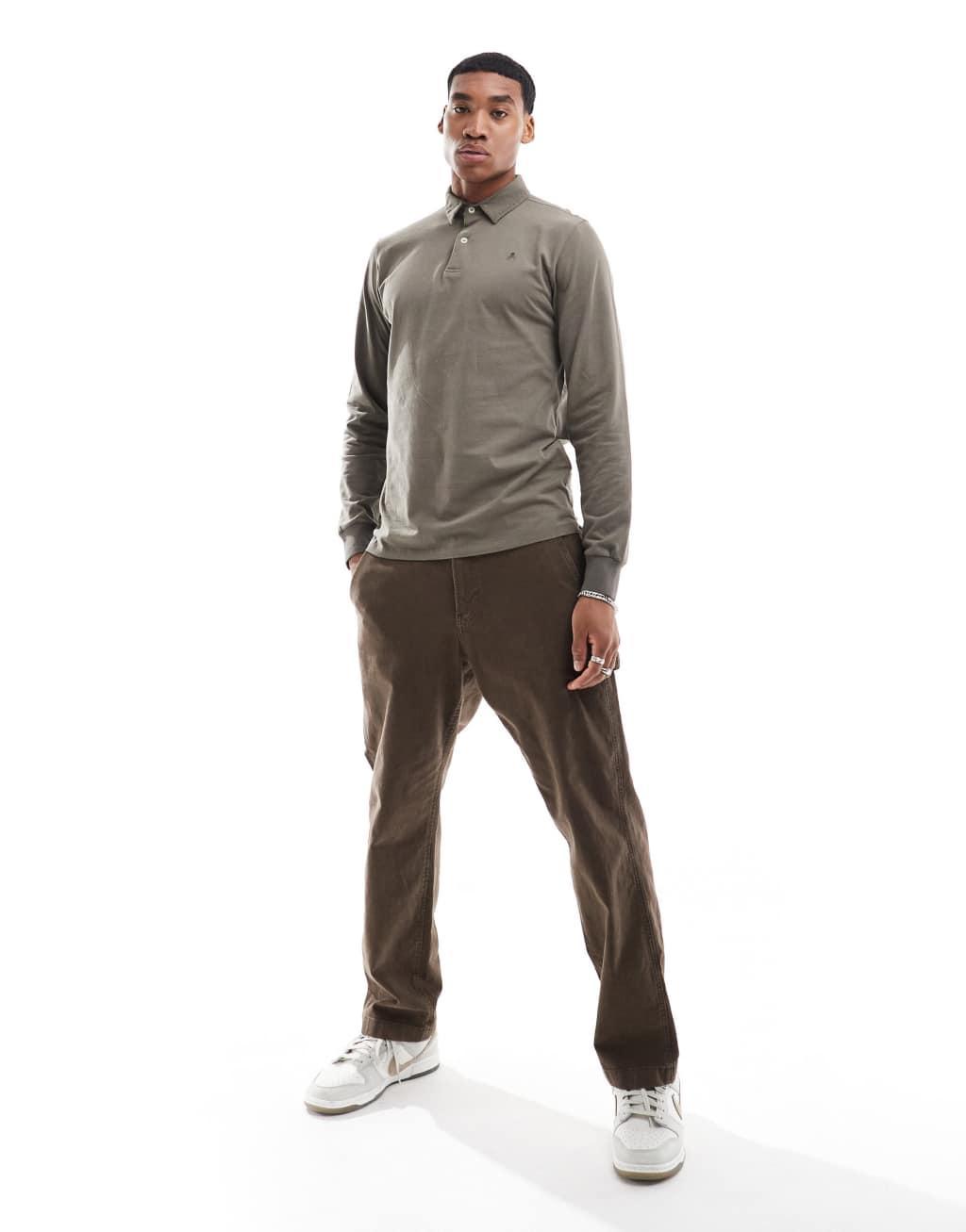 Scalpers soft long sleeve polo in khaki   Product Image