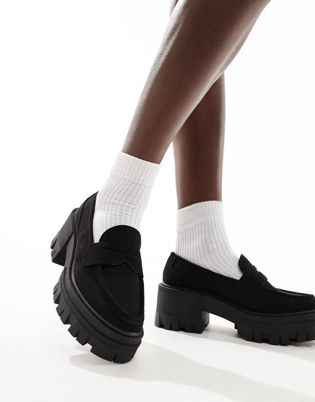 ASOS DESIGN Script chunky mid heeled loafers Product Image