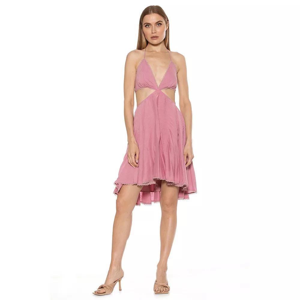 Women's ALEXIA ADMOR Ali Lace Trim Halter Cutout Fit And Flare Dress, Size: 2, Pink Product Image
