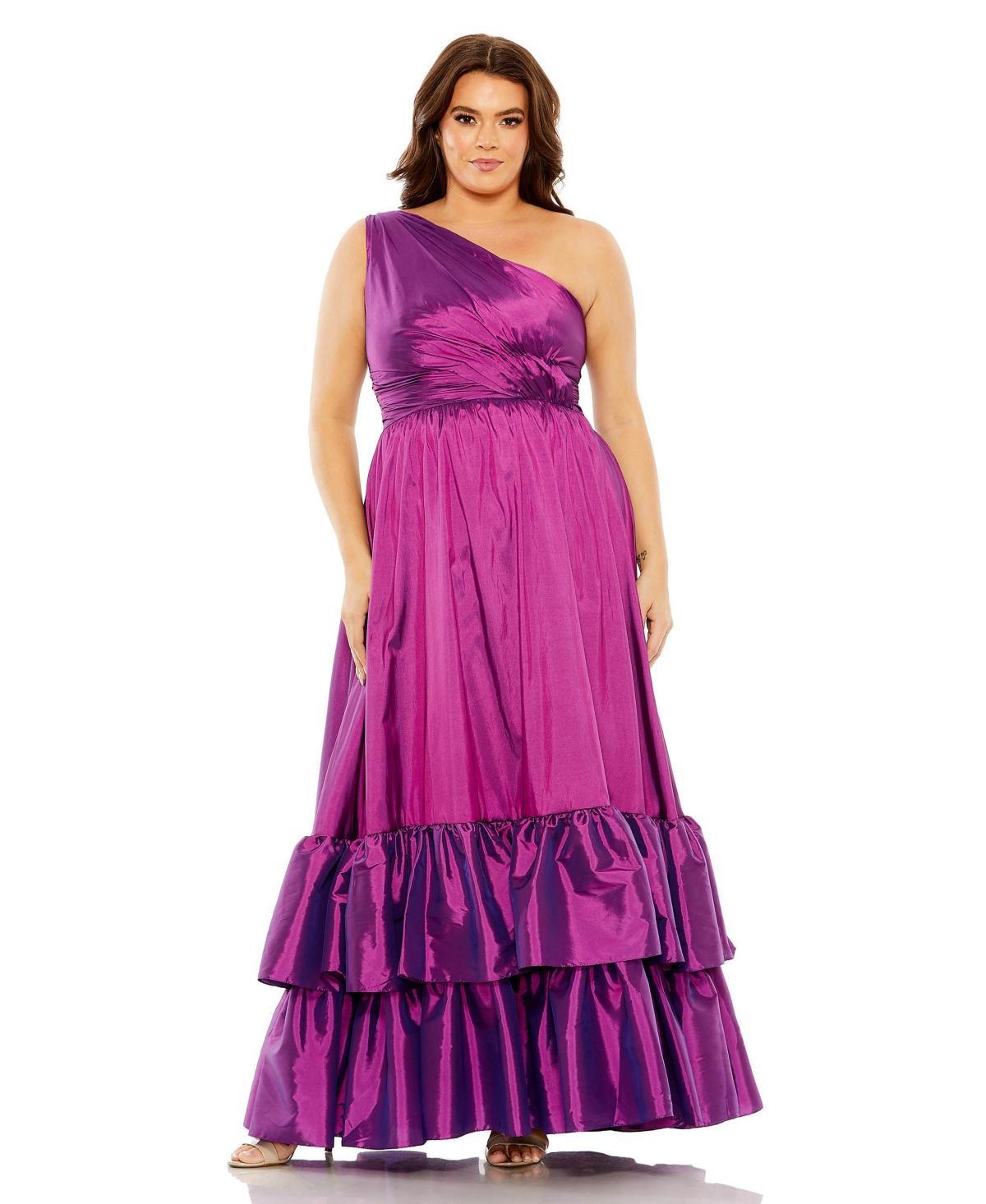 Mac Duggal Womens One Shoulder Asymmetrical Ruffle Hem Gown Product Image