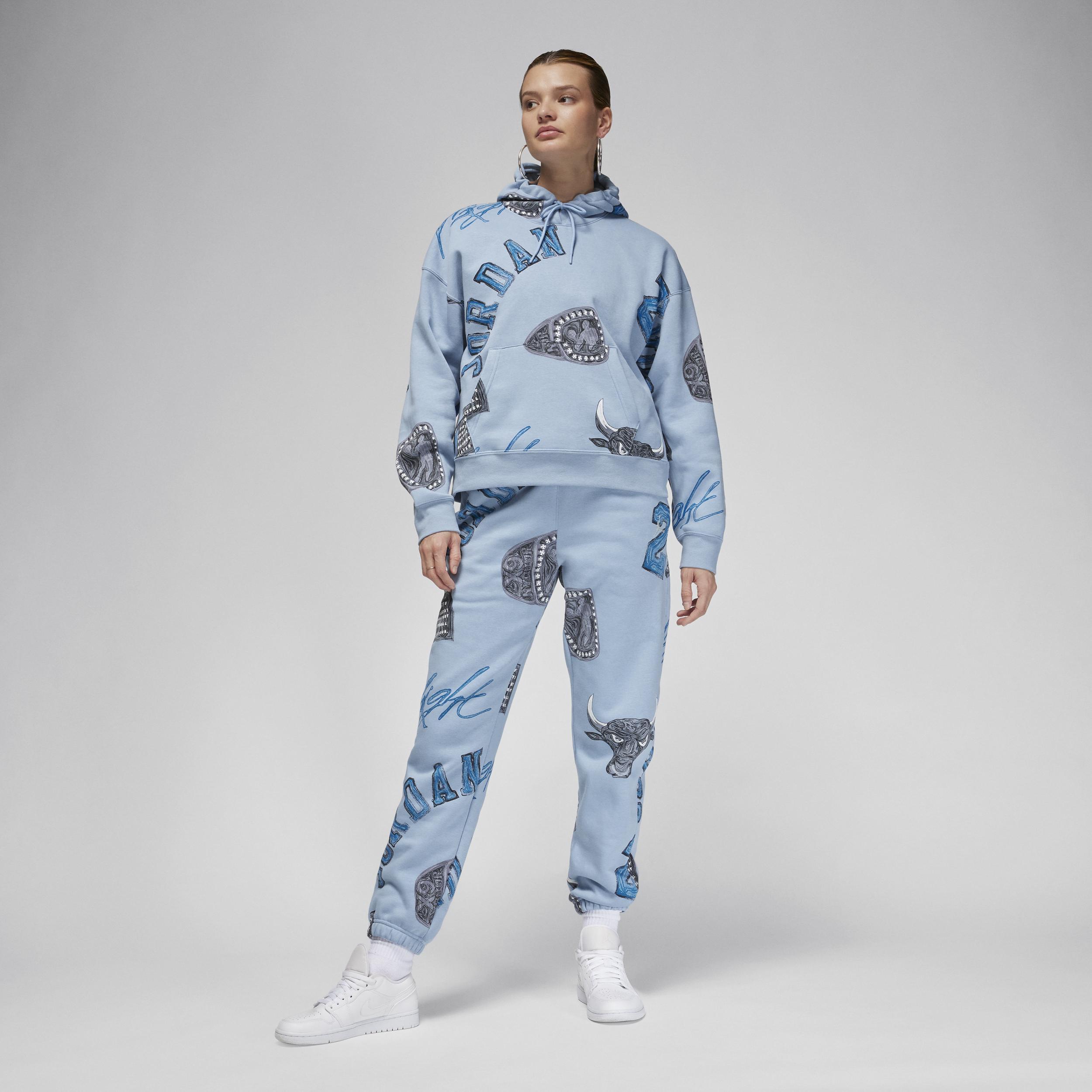 Jordan Womens Brooklyn AOP Fleece Hoodie - Blue/Sail Product Image