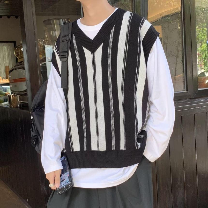 V-Neck Striped Sweater Vest Product Image