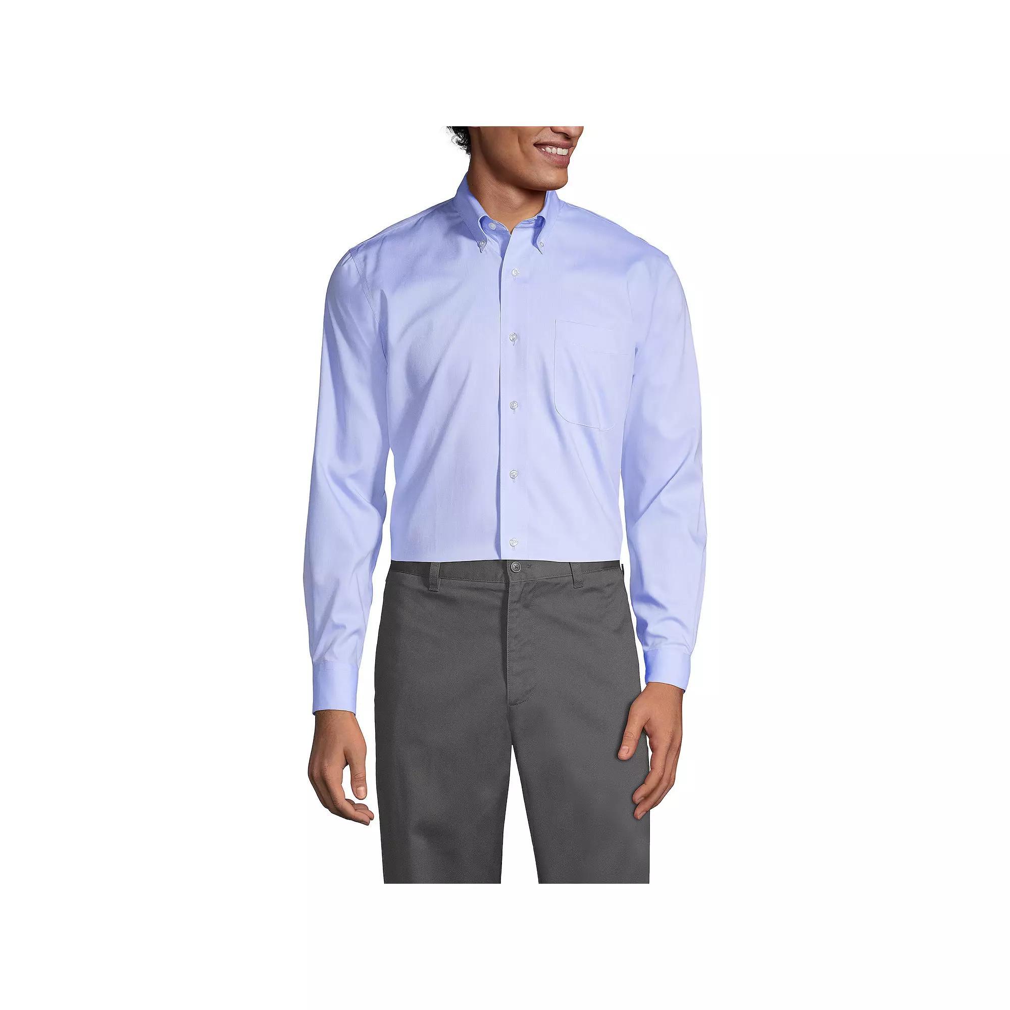 Men's Lands' End School Uniform Long Sleeve No-Iron Pinpoint Dress Shirt, Size: Medium, White Product Image