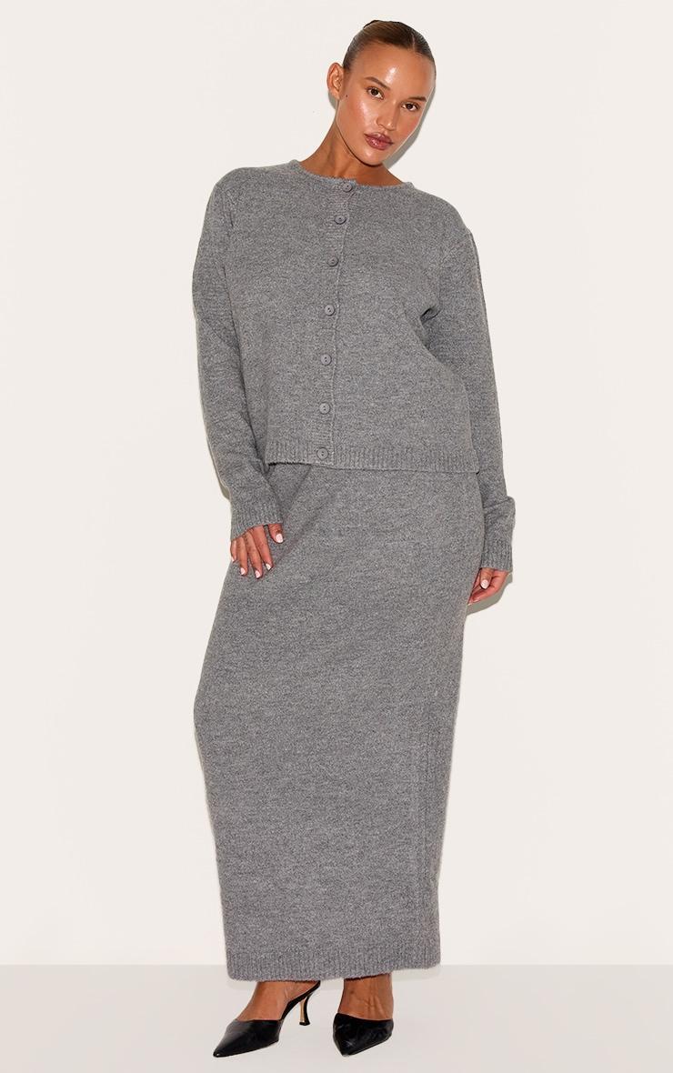 Plus Ash Grey Melange Soft Knit Maxi Skirt Product Image