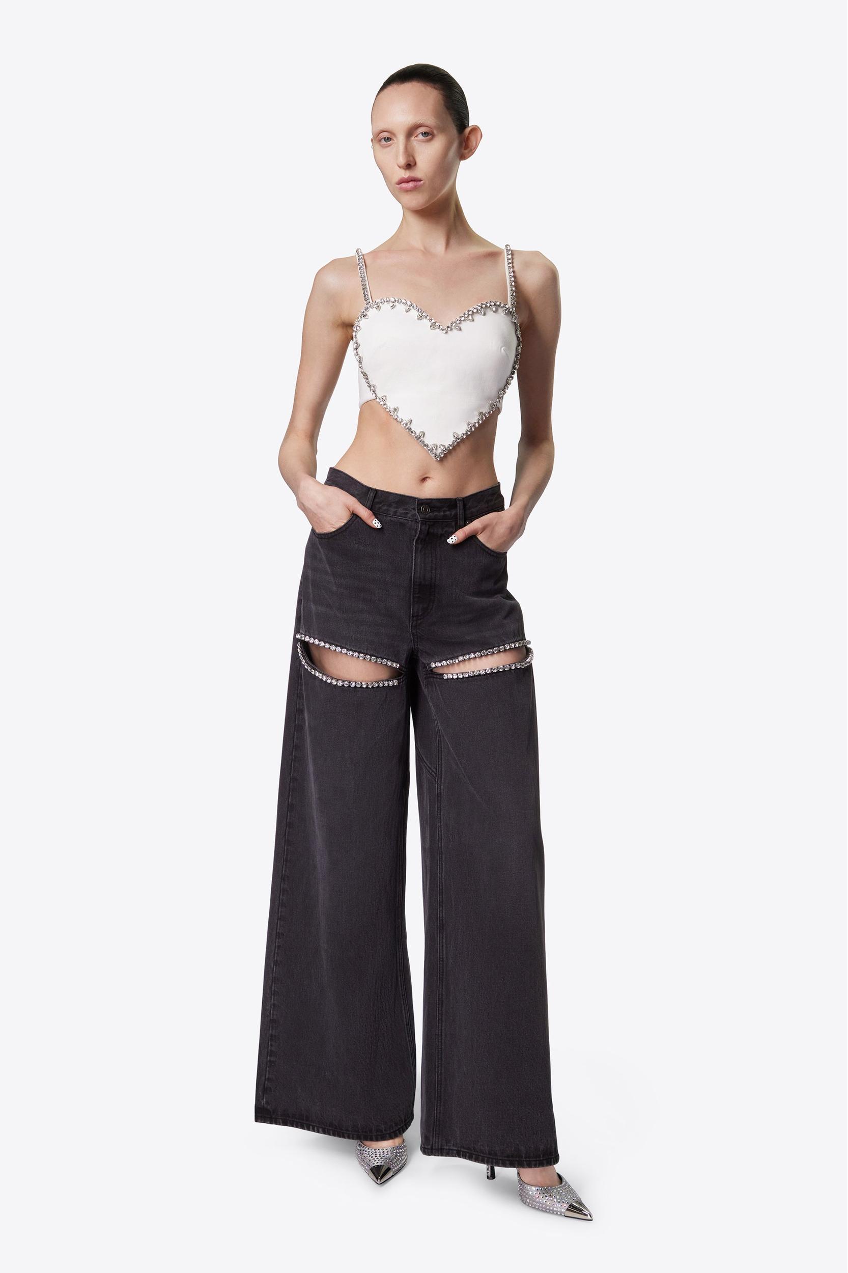 Wide Leg Crystal Slit Jean Product Image