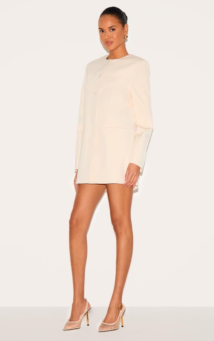 Almond Woven Oversized Crew Neck Blazer Dress Product Image