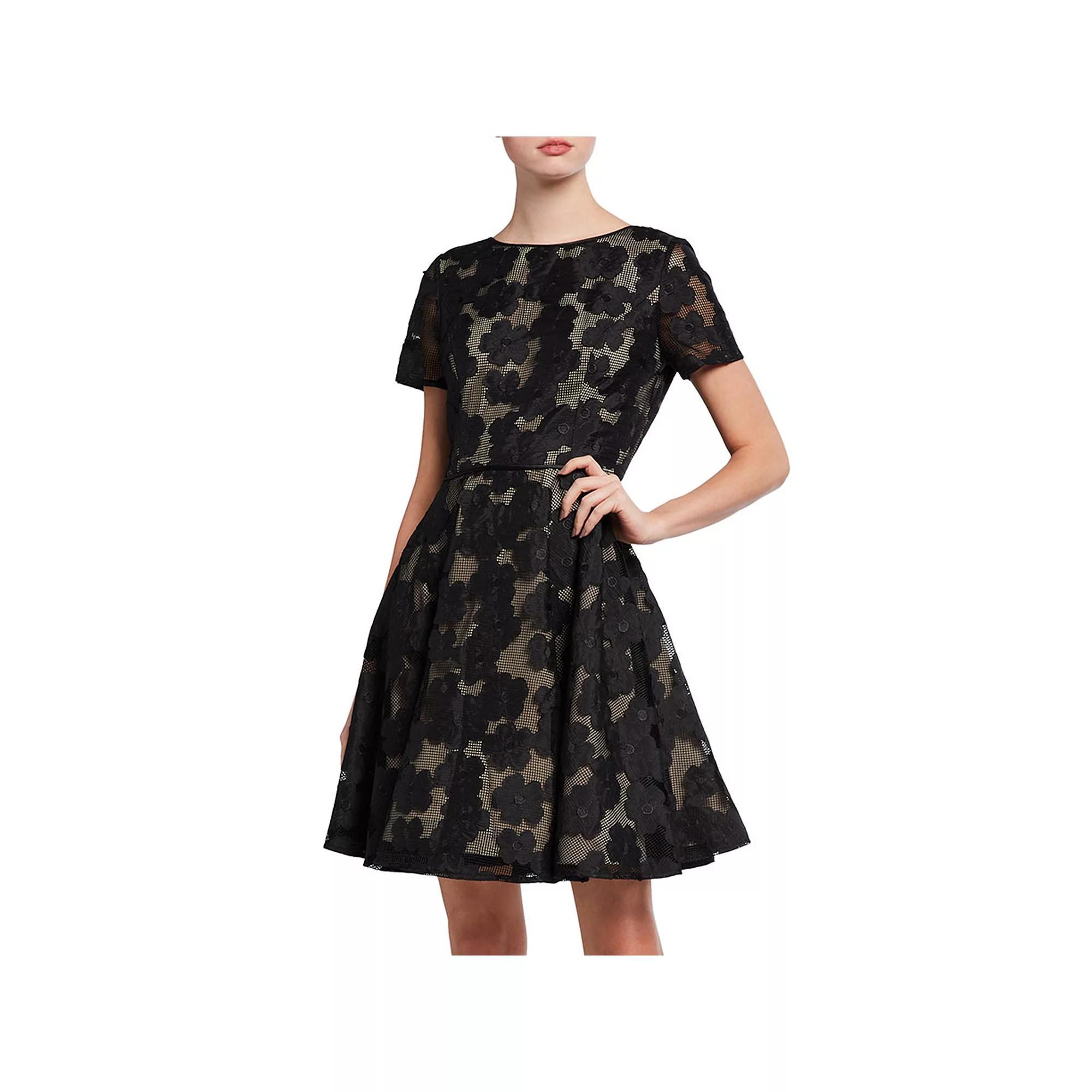 Women's Focus By Shani Fit and Flare Floral Embroidered Mini Dress, Size: 6, Black Nude Product Image