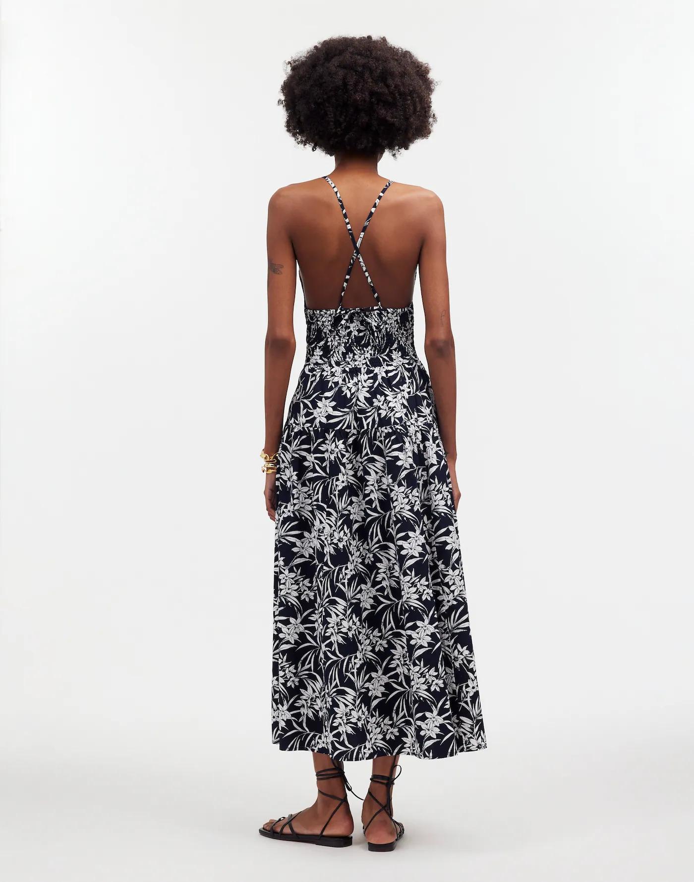 Smocked Halter Midi Dress in Poplin Product Image