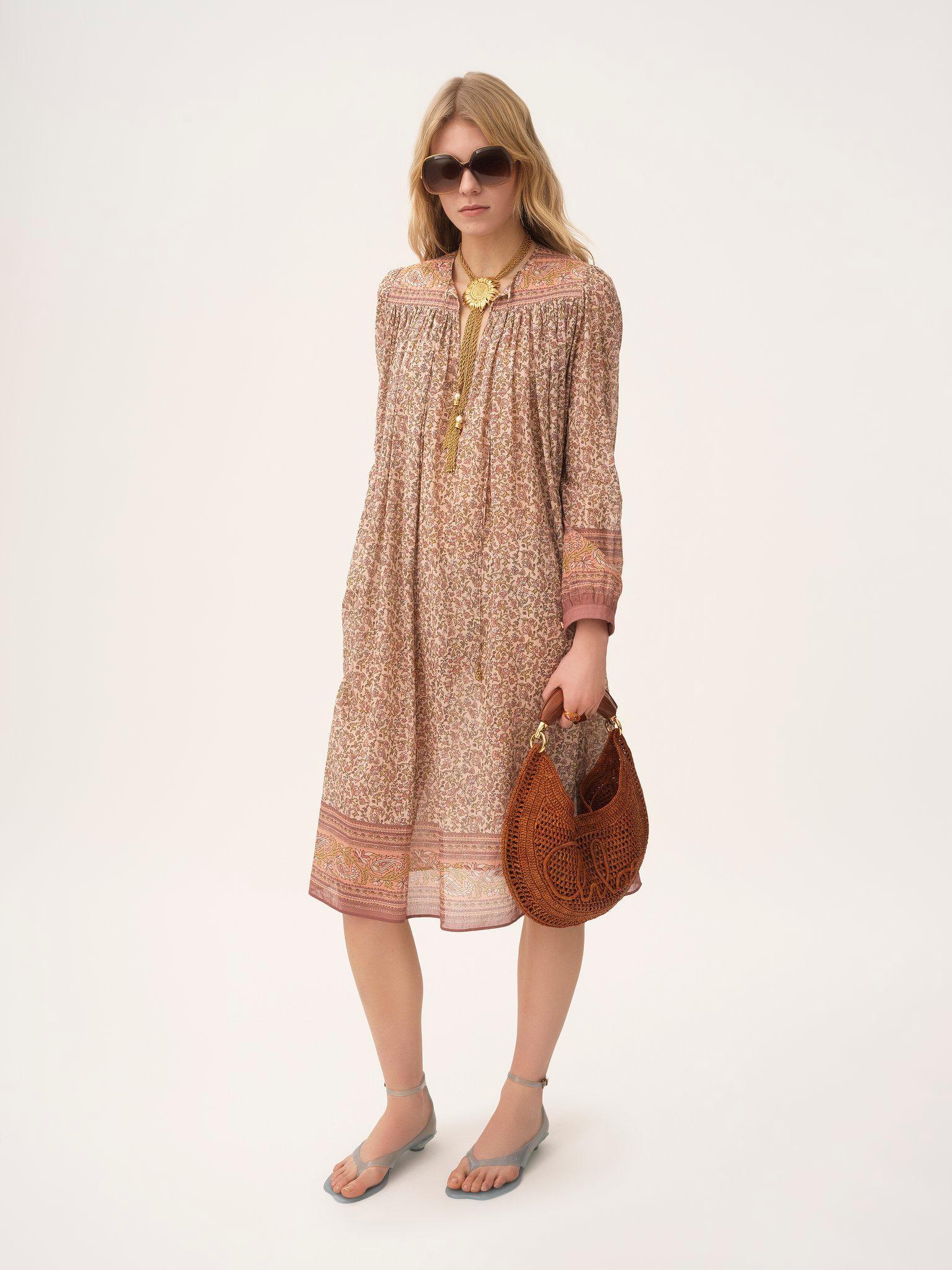 Gathered tunic dress in cotton voile Product Image