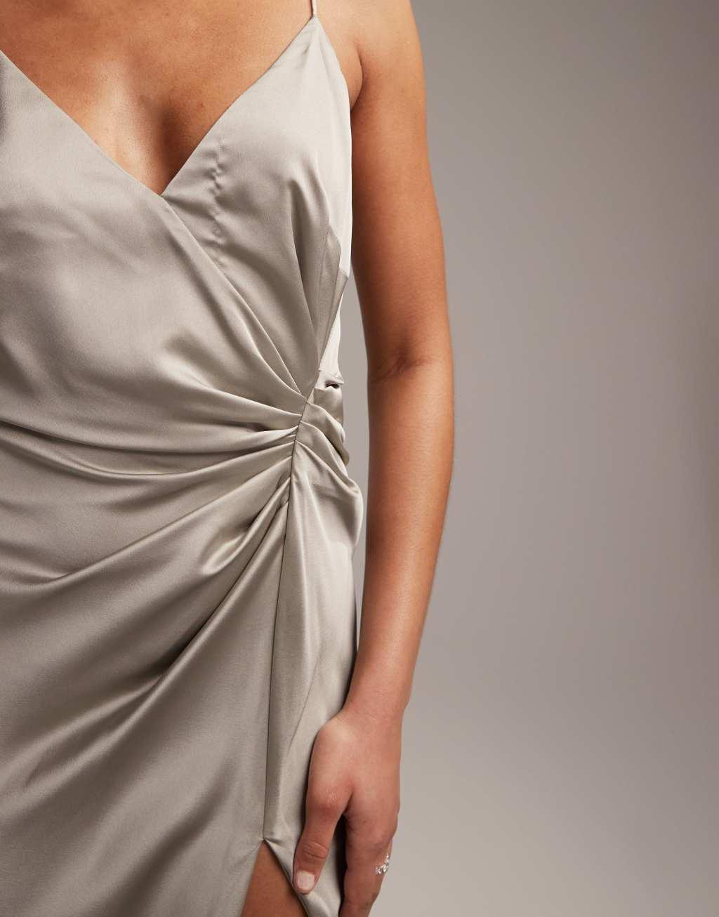 ASOS DESIGN Bridesmaid satin cami maxi dress with drape detail Product Image