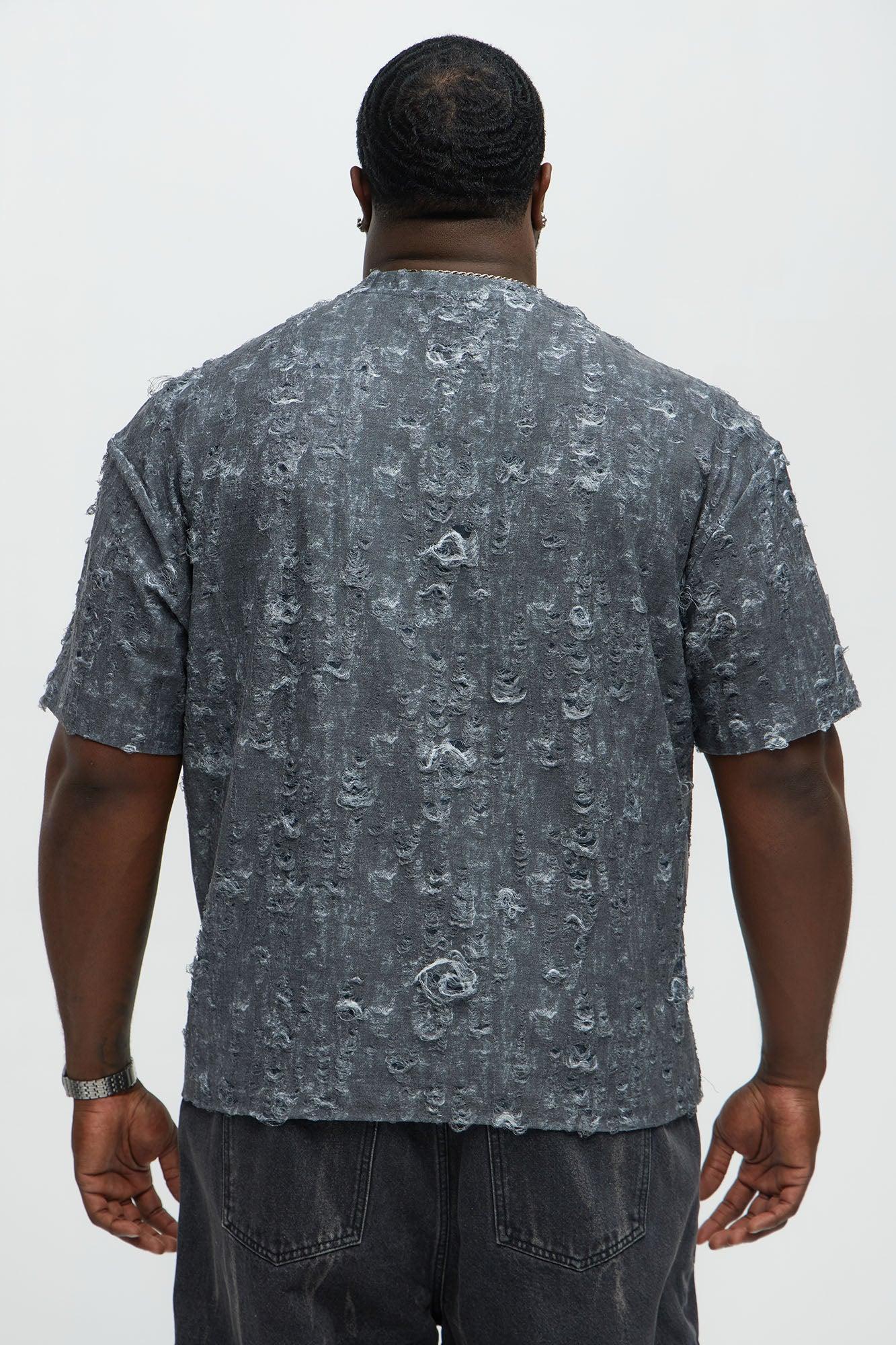 Distressed Relaxed Short Sleeve Tee Shirt - Charcoal Product Image