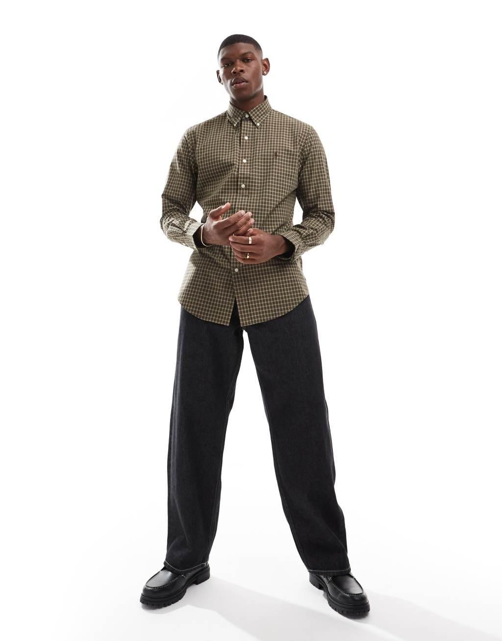 Polo Ralph Lauren icon logo check poplin shirt in khaki tan Product Image