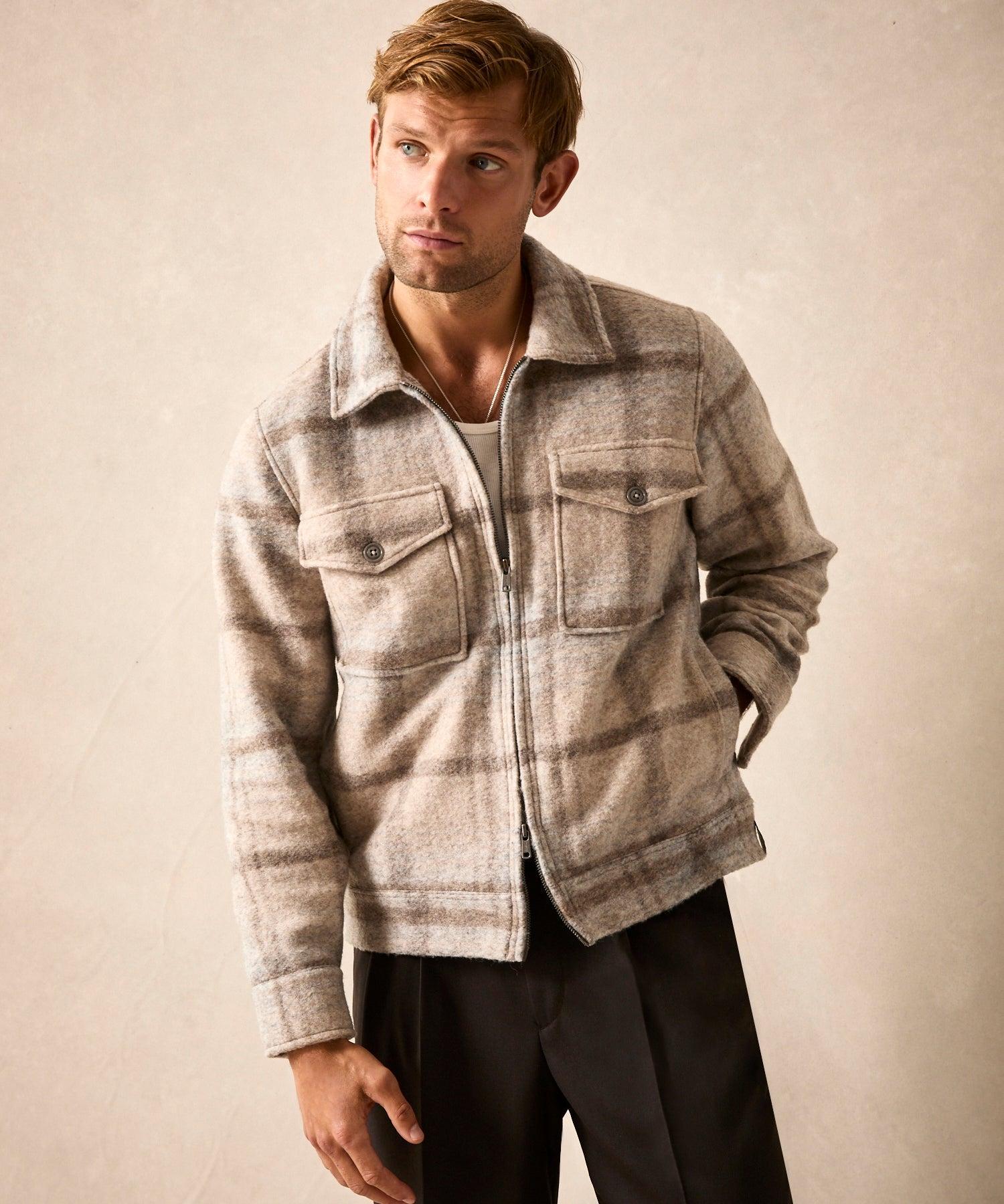 Brushed Plaid Full-Zip Jacket in Stone Product Image