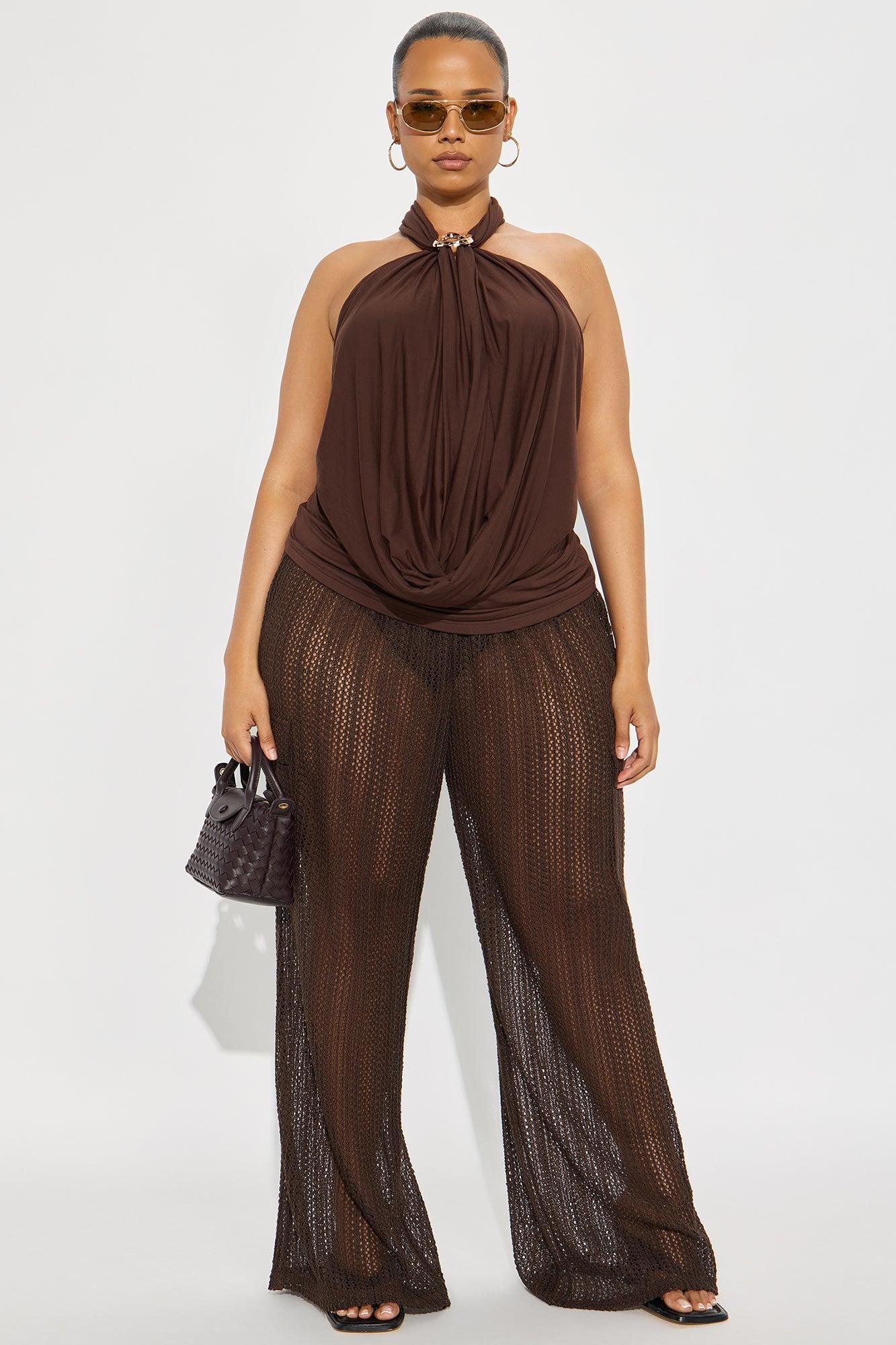 Dreamcatcher Draped Halter Top - Chocolate Product Image