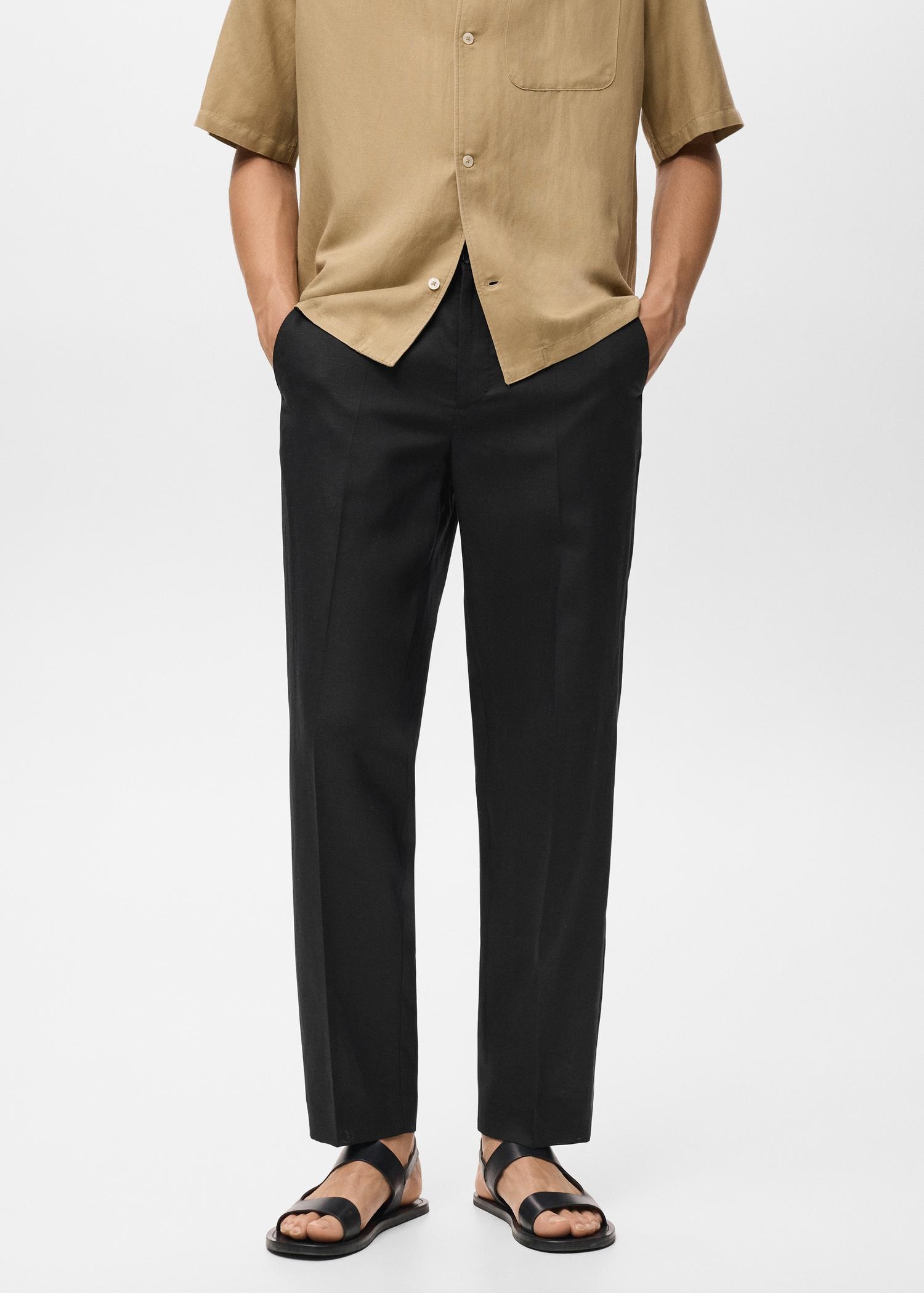 Straight-leg pants in a linen and lyocell blend - Men | MANGO USA Product Image
