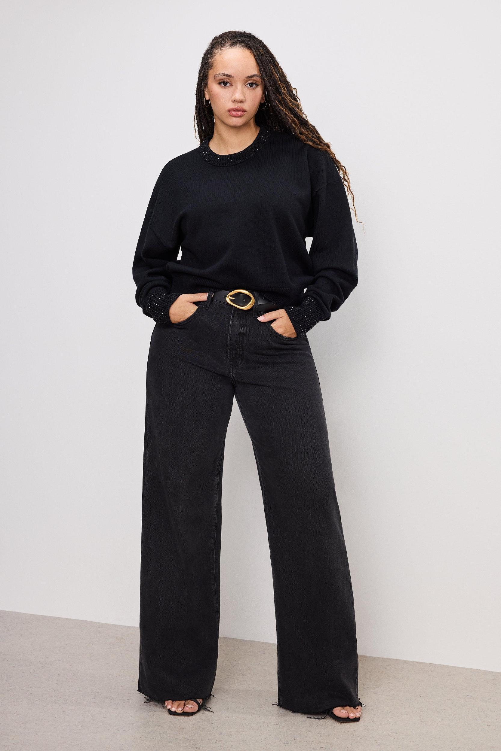 CRYSTAL CREWNECK SWEATER | BLACK001 Product Image