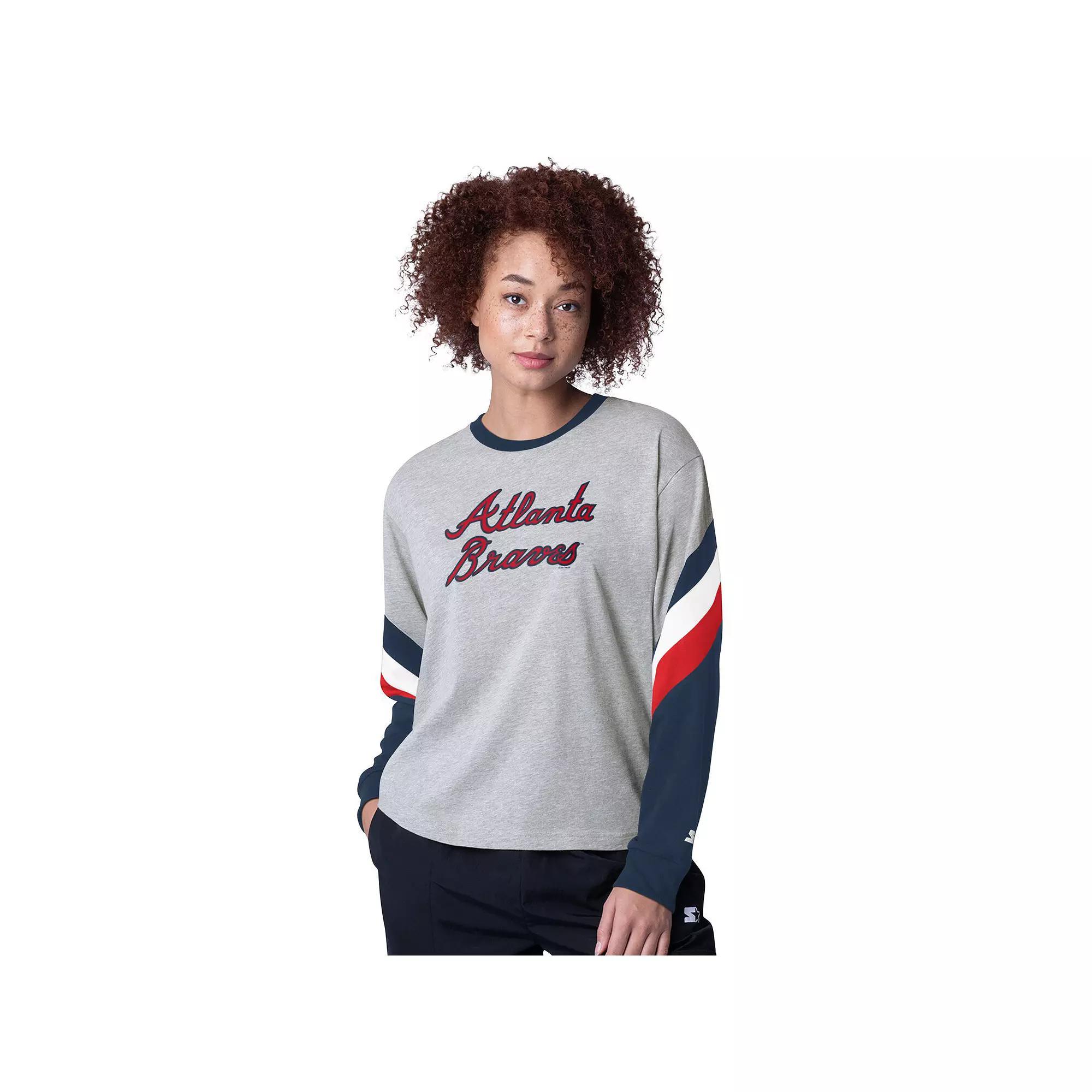 Women's Starter Heather Gray Atlanta Braves Triple A Fashion Color Block Long Sleeve Top, Size: Large, Grey Product Image