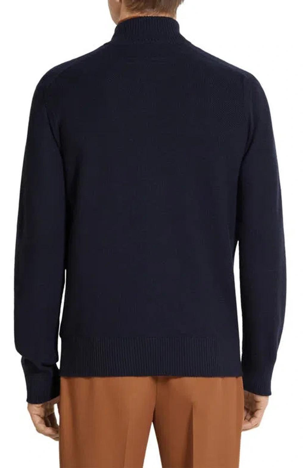 ZEGNA Men's Melange Oasi Cashmere And Silk Full-zip Sweater In Navy Product Image