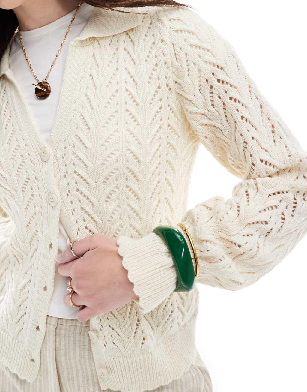 Miss Selfridge contrast scallop hem knit top in cream Product Image