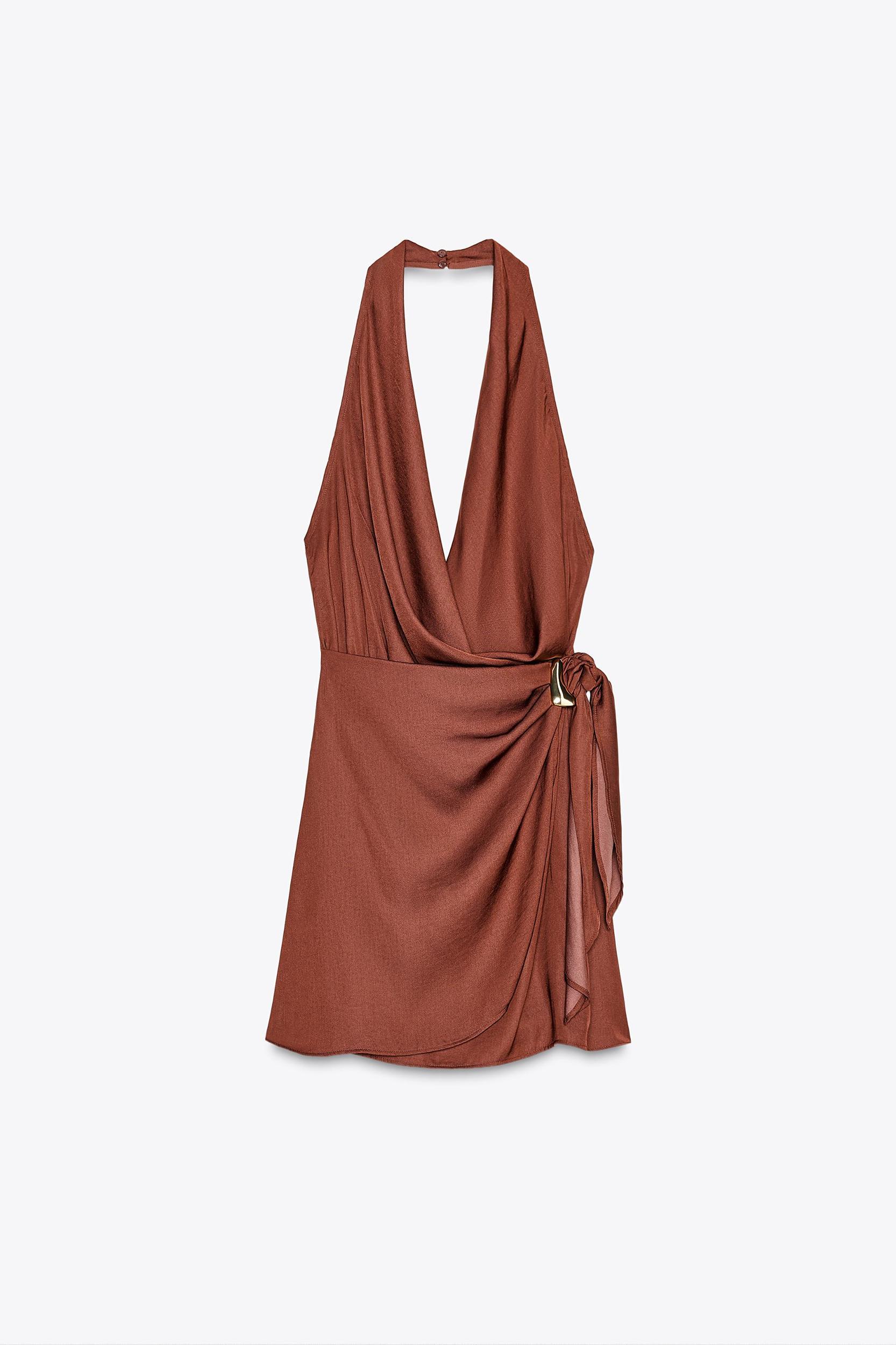 GOLD APPLIQUÉ HALTER MINI DRESS Product Image