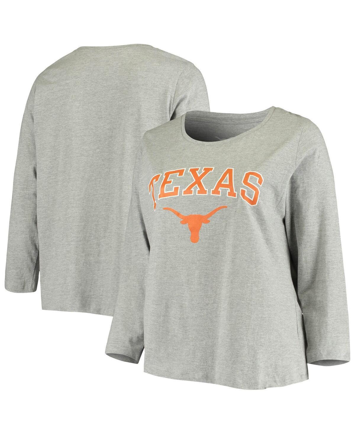 Women's Heathered Gray Texas Longhorns Plus Size Logo Long Sleeve T-Shirt, Size: 1XL, Grey Product Image