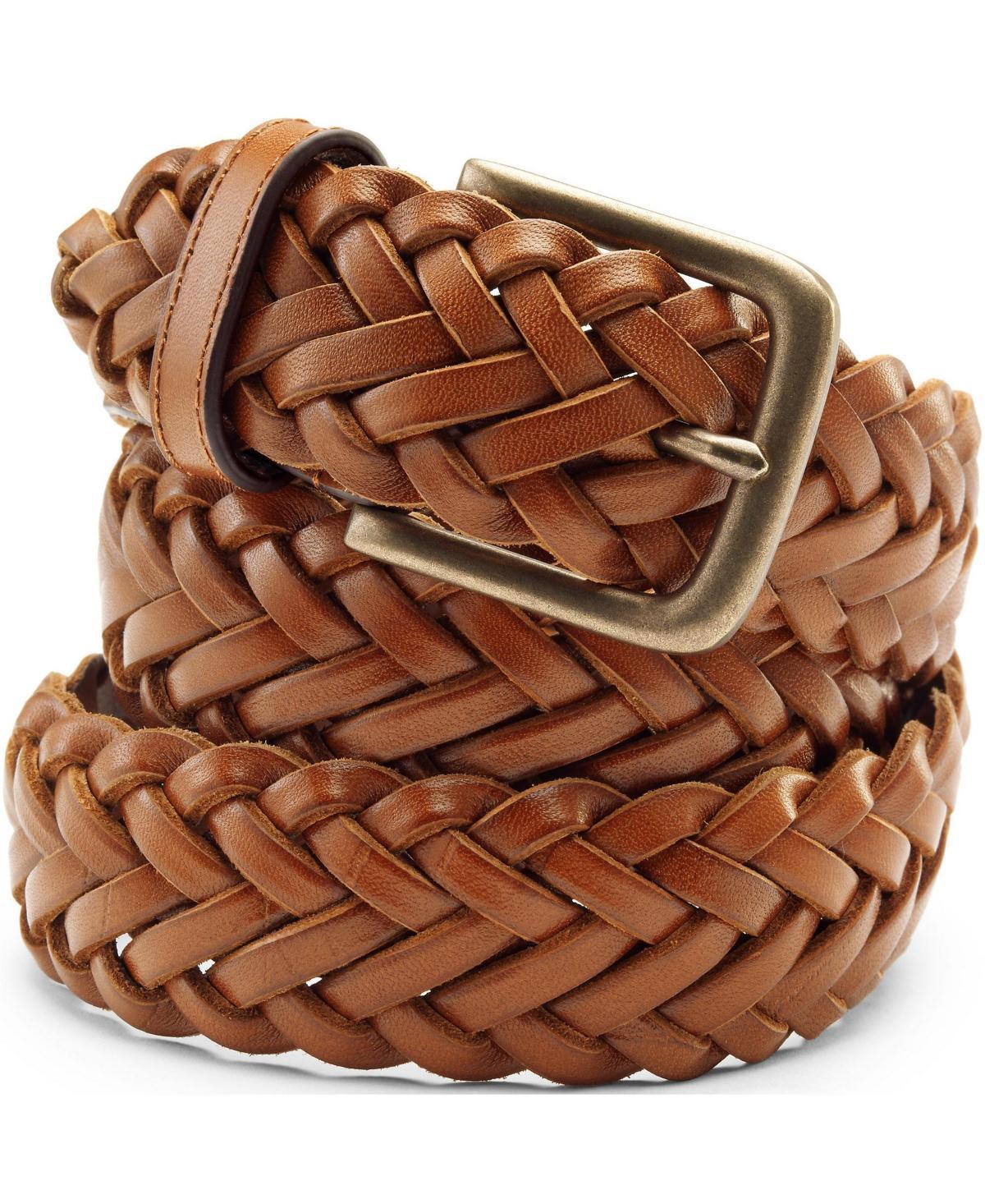Men's Lands' End Leather Braid Belt, Size: Medium, Brown Product Image