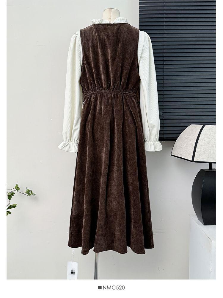Mock Two-Piece A-Line Dress / Ruffled Loose Blouse Product Image