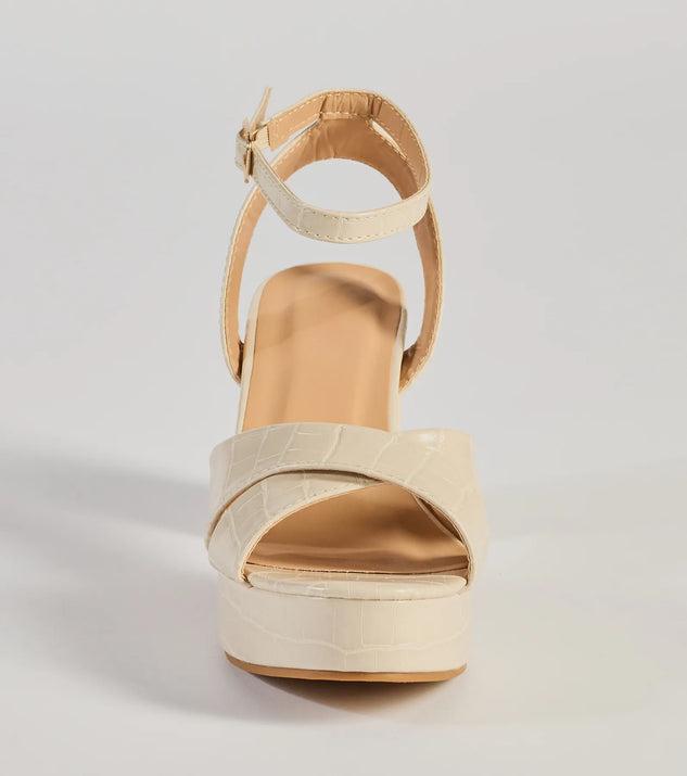 Trendy Moment Faux Croc-Embossed Criss-Cross Platform Heels Product Image