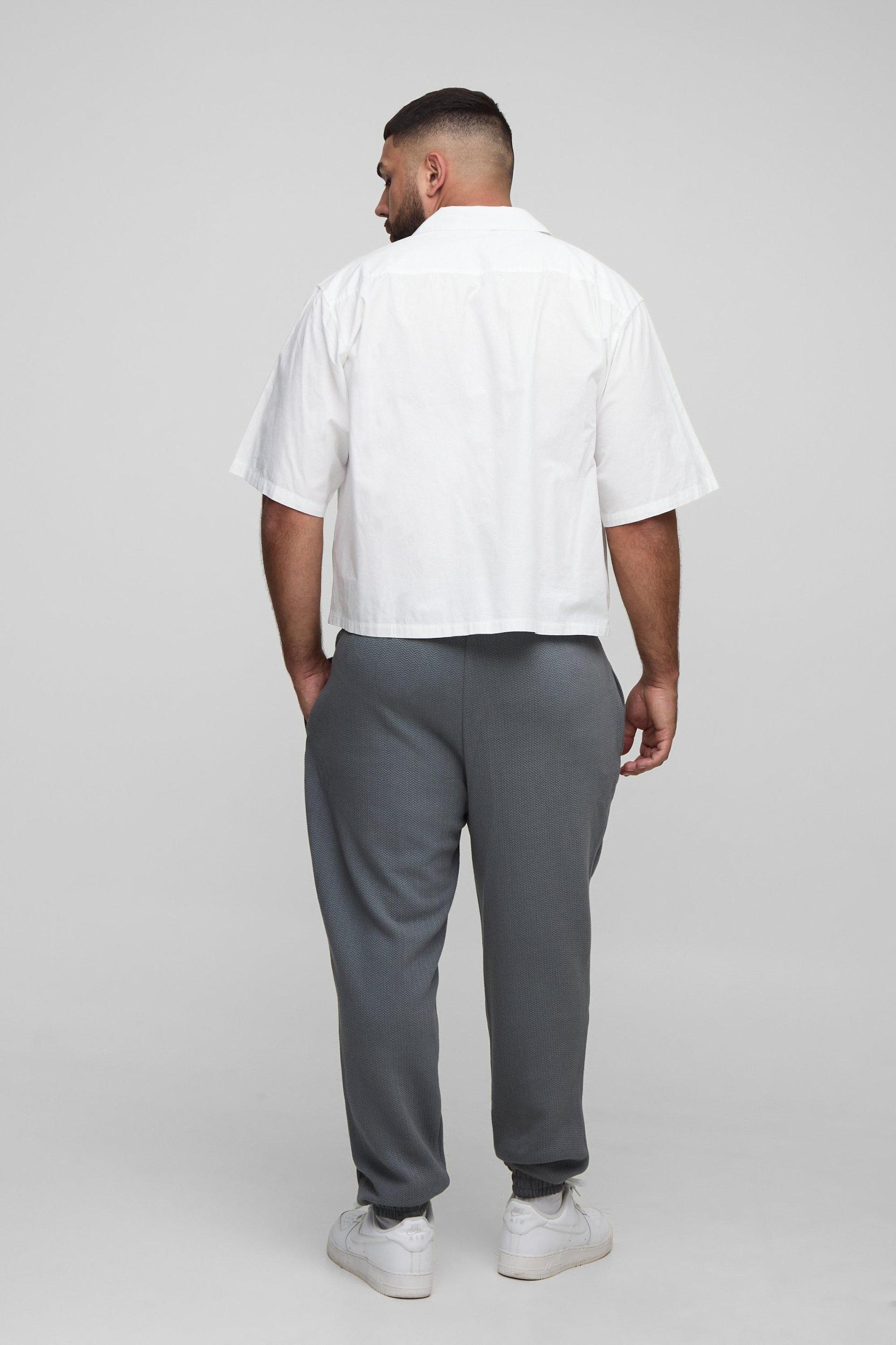 Plus Jacquard Regular Pin Tuck Joggers | boohooMAN USA Product Image