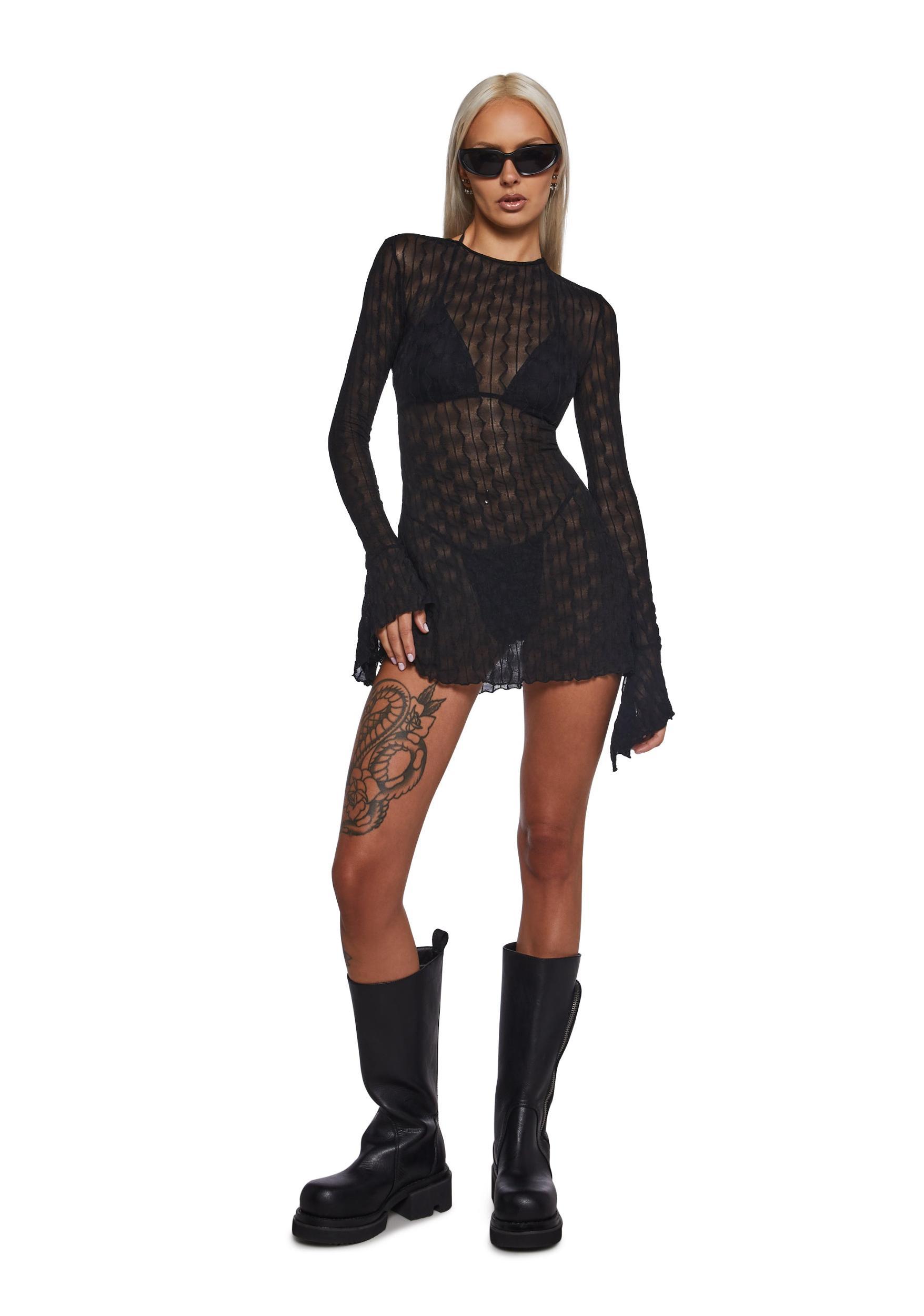 Womens Backless Mesh Dress Club Exx - Black Product Image
