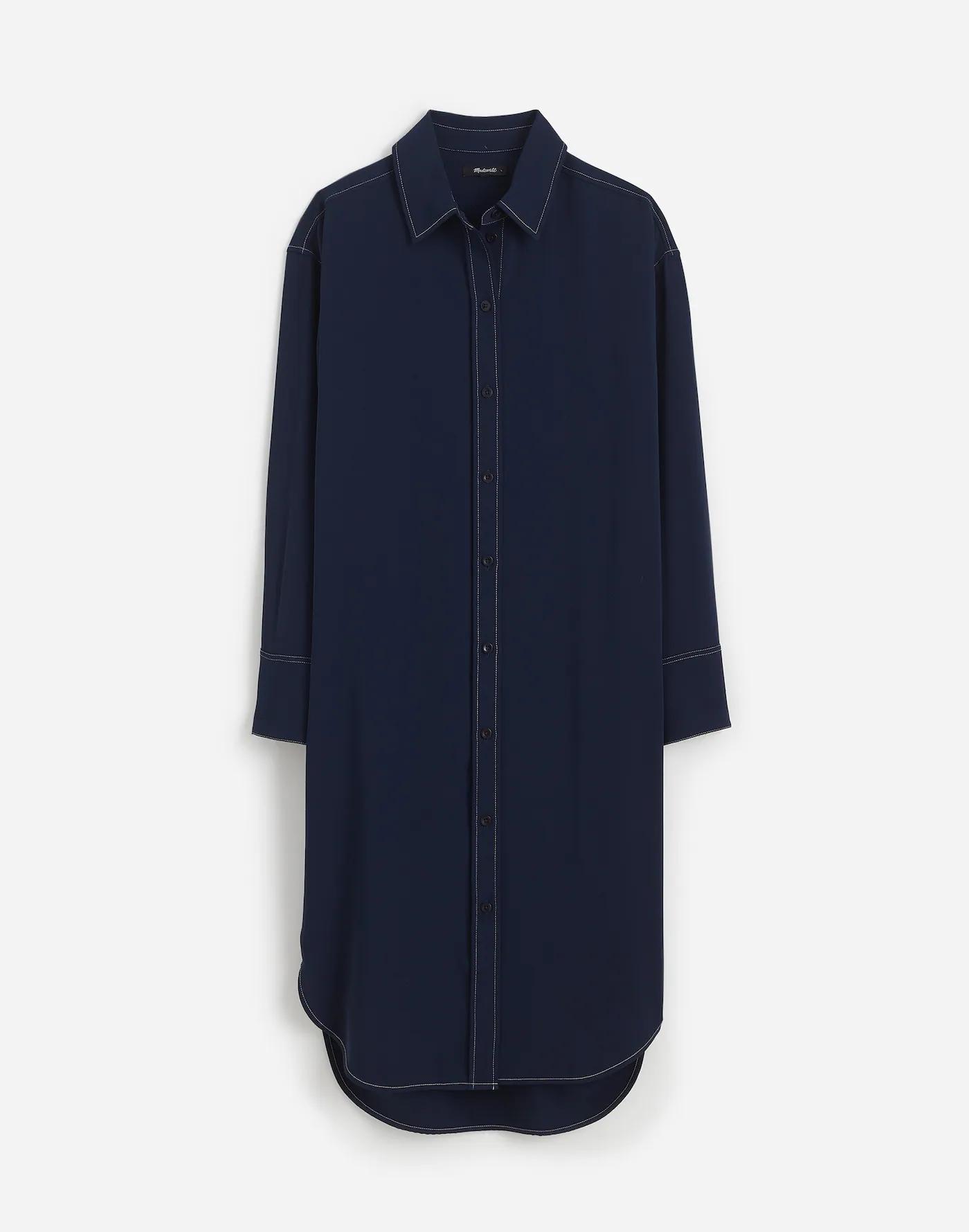 Contrast-Stitched Midi Shirtdress Product Image