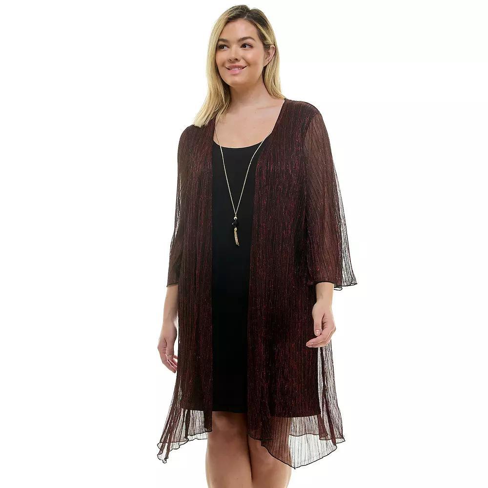 Plus Size Luxology 3-Piece Jacket & Shift Dress with Necklace, Women's, Size: 1XL, Red Black Product Image
