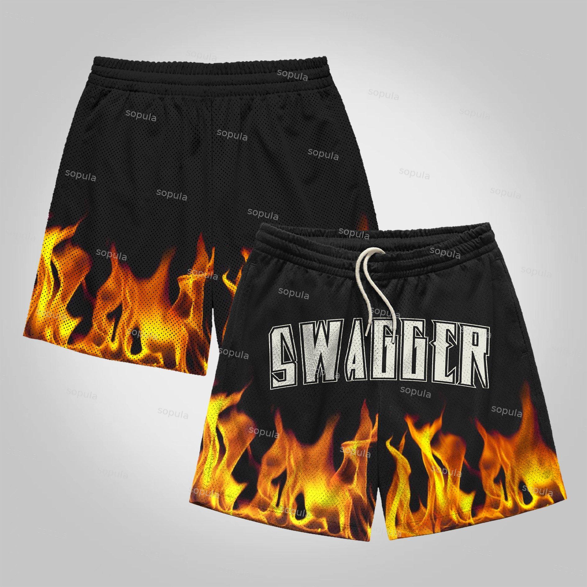 Sopula Swagger Flame Graphic Drawstring Shorts Product Image