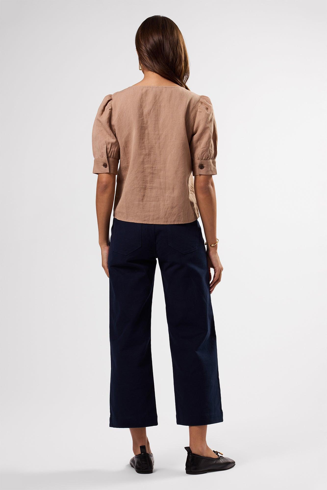 V Neck Cuff Sleeved Blouse - Sand Product Image