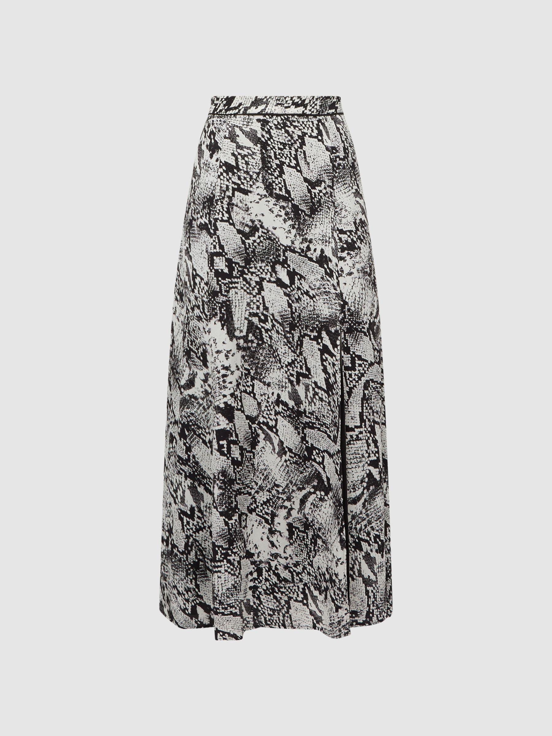 Printed Slip Midi Skirt in Black Product Image