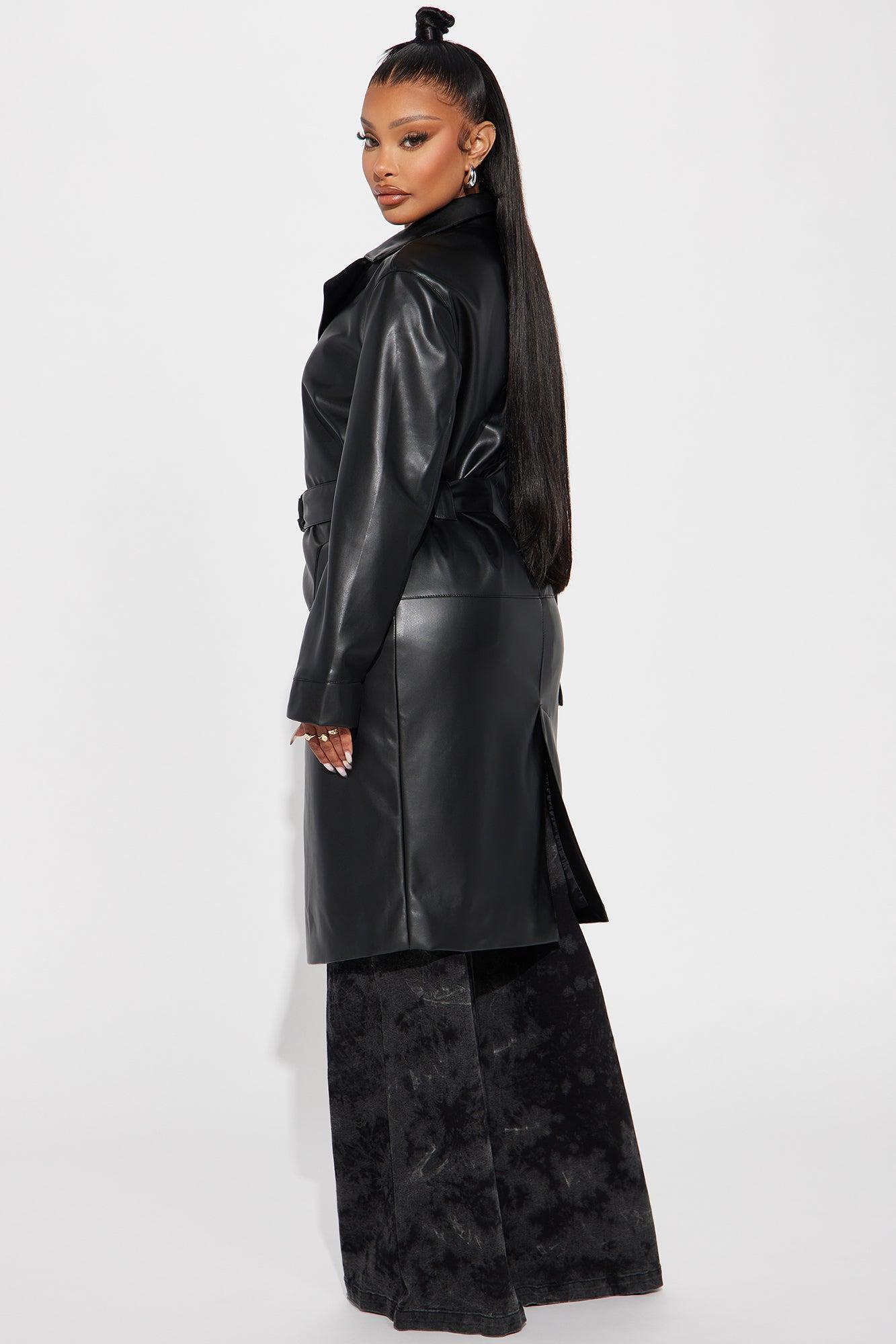 Take Me Home Tonight Faux Leather Trench - Black Product Image